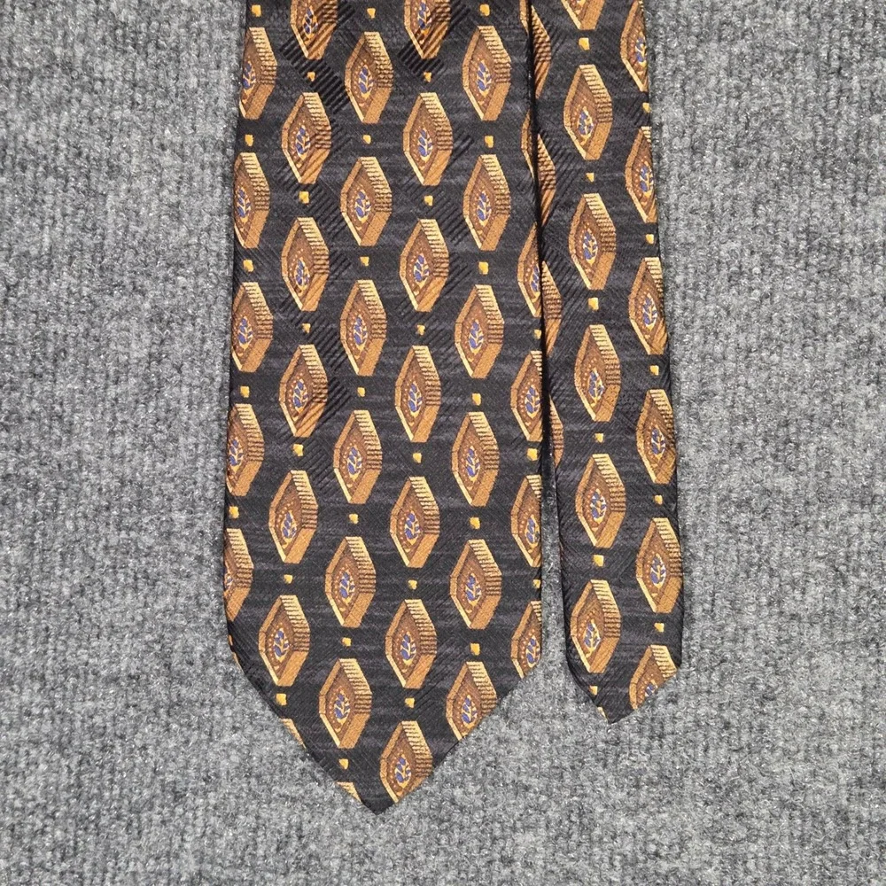 Robert Talbott Studio Silk Tie Mens Black Gold Geometric Diamond Hand Sewn USA
